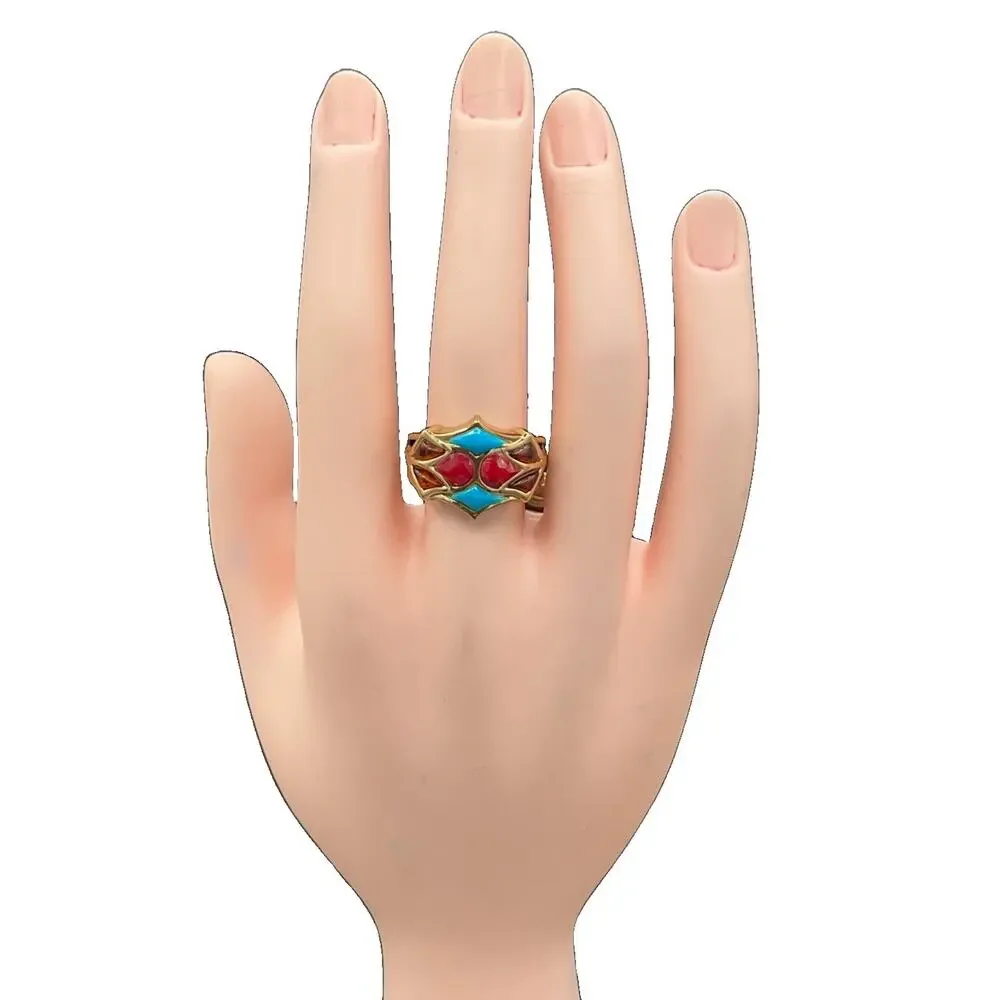 Barse Alexis Ring- Amber, Turquoise & Raspberry Quartz- Bronze-8-NWT